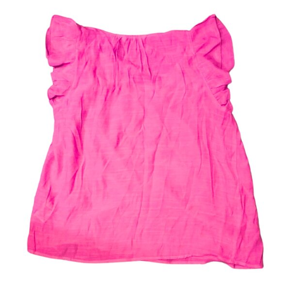 NWT Nanette Lepore Blouse Pink Short Sleeve Tie Neck Boho Peasant Barbie Medium - Picture 2 of 5